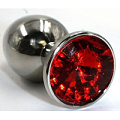Серебристая гладкая анальная пробка с красным кристаллом Kanikule AP-H001S (7 см)
