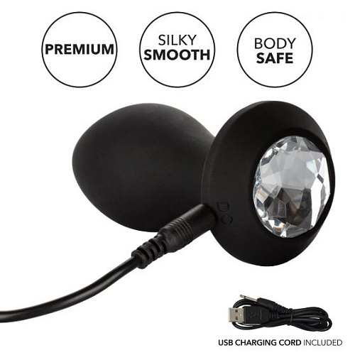 Чёрная анальная пробка с вибрацией и кристаллом California Exotic Novelties Power Gem Vibrating Crystal Probe SE-0385-15-3 (10,75 см)
