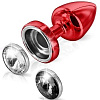 Красный анальный плаг с 2 заменяемыми кристаллами DIOGOL Anni Magnet T1 Red Cristal/black 9020060052 (6 см)