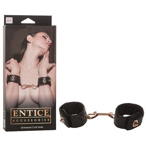 Чёрные наручи с золотистой металлической застежкой California Exotic Novelties Entice Universal Cuff Links SE-2720-53-3