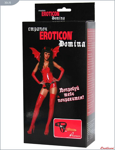 Телесный страпон с эластичными чёрными трусиками Eroticon Domina 30410