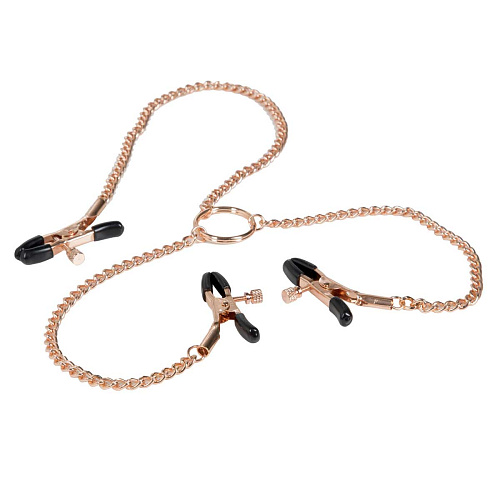 Зажимы золотого цвета для сосков и половых губ с цепью California Exotic Novelties Entice Triple Intimate Clamps SE-2720-20-3