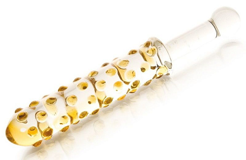 Жёлтый стеклянный анальный фаллос с выпуклыми точками Sexus 912043 (24 см)