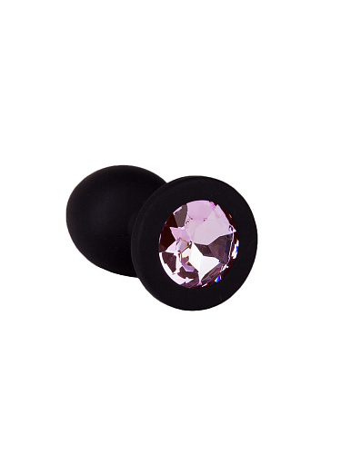 Чёрная анальная втулка с розовым кристаллом Сумерки богов 518-06 pink-DD (7,3 см)