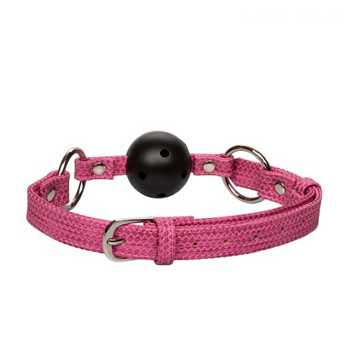 Чёрный кляп-шарик на розовых ремешках California Exotic Novelties Tickle Me Pink Ball Gag SE-2730-15-2