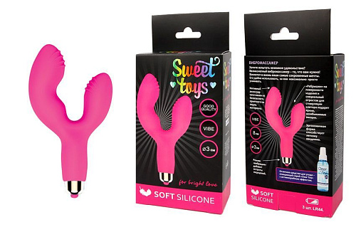 Розовый силиконовый вибромассажёр с клиторальным стимулятором Bior toys ST-40146-6