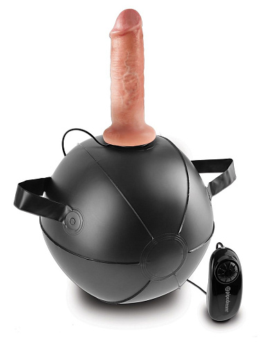 Чёрный мини-мяч с фаллической насадкой телесного цвета и вибрацией Pipedream Vibrating Mini Sex Ball with 6 Dildo PD5684-21 (15,2 см)