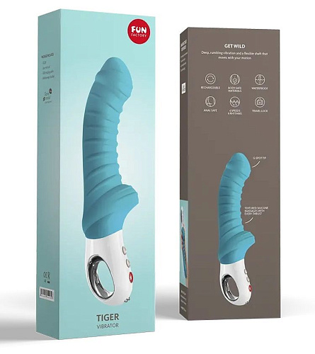 Бирюзовый вибратор с рёбрышками Fun Factory Tiger 1131074 (22,3 см)