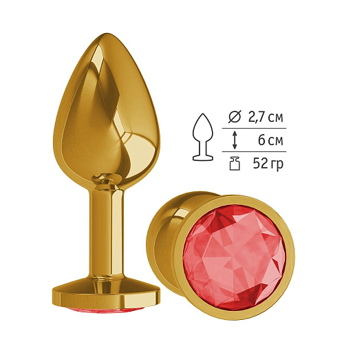 Золотистая анальная втулка с красным кристаллом Сумерки богов 510-04 red-DD (7 см)