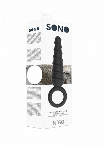 Анальная пробка со спиралью на поверхности чёрного цвета Shots Media BV No.60 Dildo With Metal Ring SON060BLK (17,5 см)