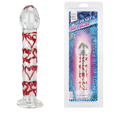 Стеклянный прозрачный фаллоимитатор с сердцами Erotic Fantasy Heart EF-T162