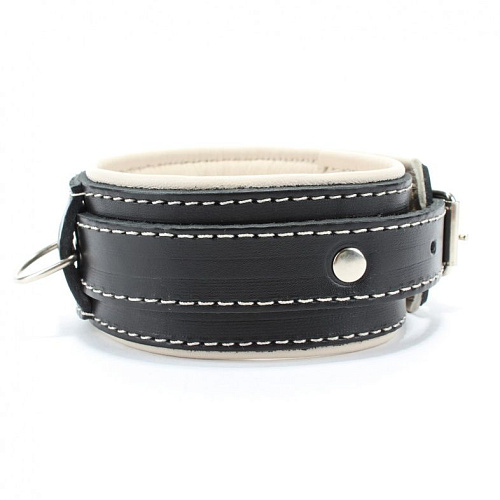 Чёрный ошейник с бежевым подкладом БДСМ арсенал 55037