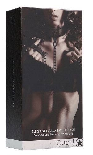 Серый широкий ошейник с поводком Shots Media BV Elegant Collar with Leash OU247GRY