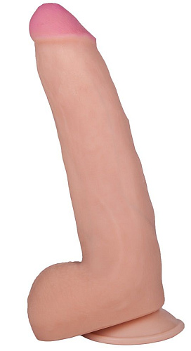 Телесный фаллоимитатор с мошонкой на присоске LOVETOY (А-Полимер) F LINE 583603 (22 см)