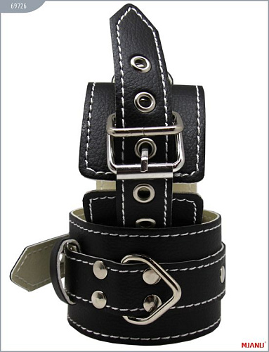 Крестовина с карабинами и манжеты для рук и ног из чёрной кожи X-Market Ltd 69726