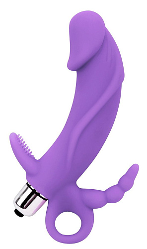 Фиолетовый вибратор с дополнительными стимуляторами Chisa Triple Targets CN-160735331 (14,7 см)