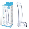 Прозрачный стеклянный фаллос с мошонкой Glas Curved G-Spot GLAS-153