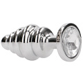 Серебристая анальная пробка с прозрачным кристаллом Shots Media BV Ribbed Diamond Plug RIC013SIL (7,3 см)
