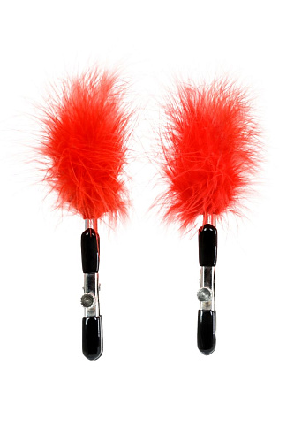 Зажимы для сосков с красным пухом ToyFa Theatre 705007