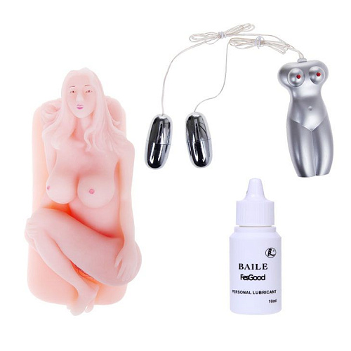 Мастурбатор телесного цвета в виде женского тела, с вибрацией и голосовым сопровождением Baile BM-009127