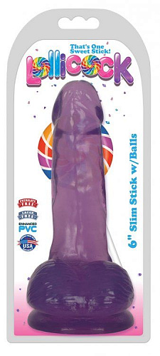 Фиолетовый гелевый фаллоимитатор XR Brands Slim Stick with Balls AF801-Grape (15,2 см)