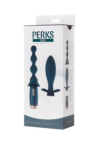 Бирюзовый анальный вибратор с 2 сменными насадками Le Stelle PERKS SERIES EXO LS12214