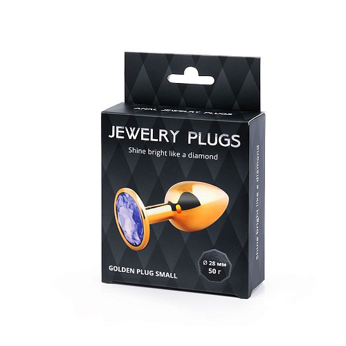 Золотистая анальная пробка с фиолетовым стразом Anal Jewelry Plug GS-15 (7,2 см)