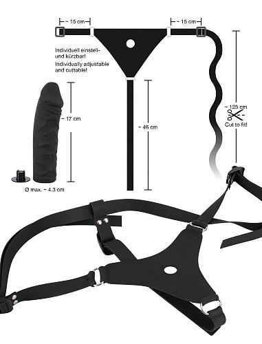 Силиконовый чёрного цвета страпон на регулируемых ремешках Orion Silicone Strap-On 0517097 (17 см)