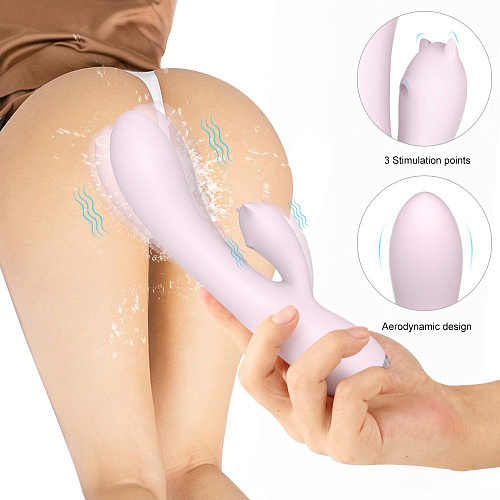 Нежно-розовый вибромассажёр с клиторальным отростком S-HANDE FANNY SHD-S085 (20,6 см)