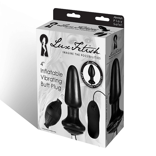 Чрная надувная вибрирующая анальная пробка Lux Fetish Inflatable Vibrating Butt Plug LF5304 (10,2 см)
