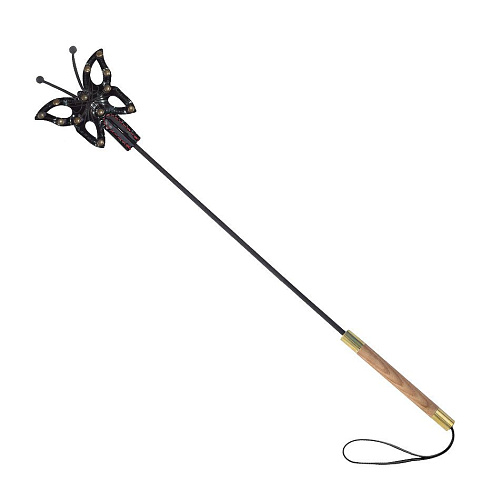 Стек с фигурным окончанием в виде бабочки из чёрной лаковой кожи Sitabella 4052-10 (78 см)