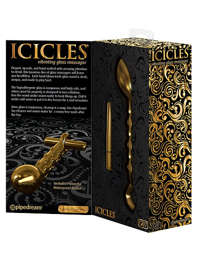 Золотистый стеклянный вибромассажёр для стимуляции G-точки у женщин и P-точки у мужчин Pipedream G07 PD2986-27