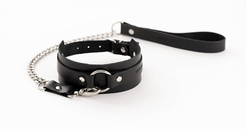 Чёрный кожаный ошейник с поводком БДСМ арсенал Ladys Arsenal 68003ars