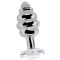Серебристая ребристая анальная пробка с прозрачным кристаллом Shots Media BV RIC016SIL (8,3 см)