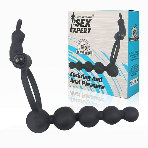 Чёрное эрекционное кольцо с анальным стимулятором Bior toys Cockring and Anal Pleasure SEM-55059