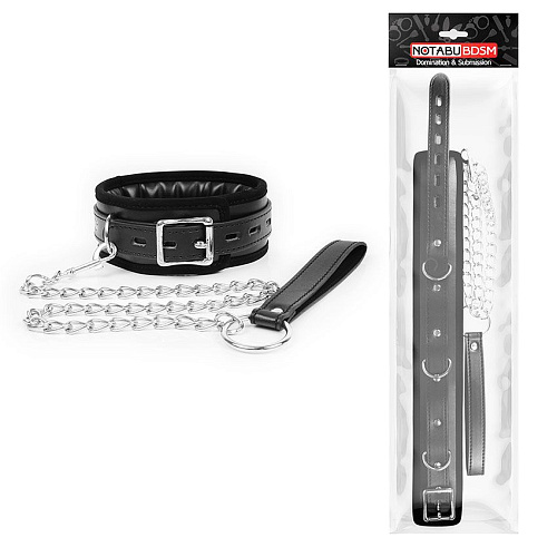 Чёрный ошейник на металлическом поводке с ручкой-петлей Bior toys NTB-80545