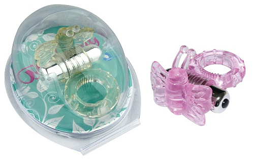 Розовое эрекционное кольцо с вибробабочкой Howells 32008-pink