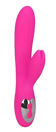 Розовый силиконовый вибратор с отростком для стимуляции клитора Erokay EK-1405PNK (22 см)