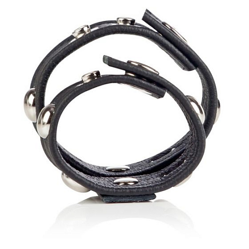 Чёрная кожаная утяжка на пенис и мошонку California Exotic Novelties COLT Leather Strap Domed With Ball Strap SE-6843-60-2