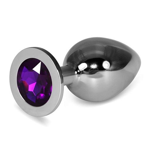 Серебристая анальная пробка с фиолетовым кристаллом Lovetoy RO-SL08 (10,1 см)