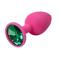 Розовая силиконовая пробка с зелёным кристаллом 4sexdreaM 47113 (7,1 см)
