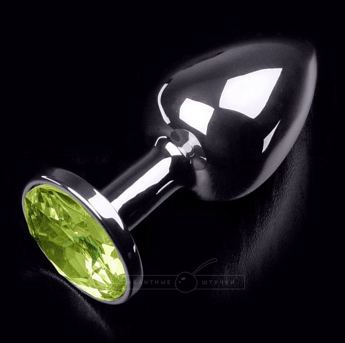 Маленькая серебристая анальная пробка с жёлтым кристаллом Пикантные штучки DPRSS252BY (7 см)