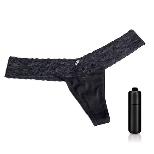 Чёрные трусики-тонг с вибрацией Hustler HVP04-BLK