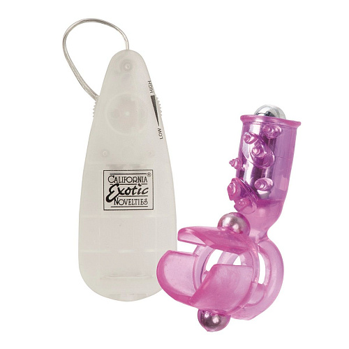 Розовое эрекционное кольцо с вибрацией и стимулятором клитора California Exotic Novelties Hook It Up! Top Loading Beaded Cage Ring SE-1473-33-3