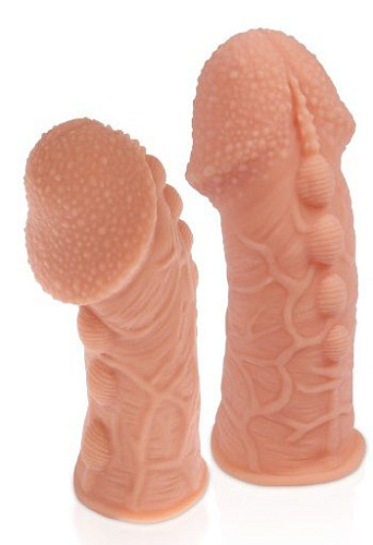 Насадка на фаллос телесного цвета с пузыриками, венками и ребристостью KOKOS Extreme Sleeve 009 ES.009-M (14,7 см)