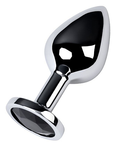 Серебристая коническая анальная пробка с чёрным кристаллом ToyFa 717014-5 (7 см)