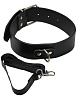 Чёрный ошейник с карабином и поводком Eroticon P3346B