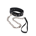 Чёрный кожаный ошейник с металлической цепью Sitabella Leather Collar FF0033-23