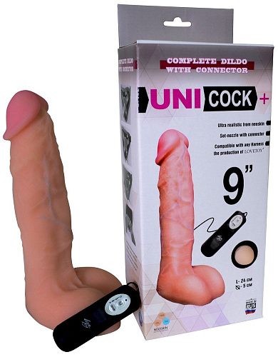 Фаллическая насадка телесного цвета Harness с вибрацией LOVETOY (А-Полимер) UNICOCK 9 083313 (24 см)