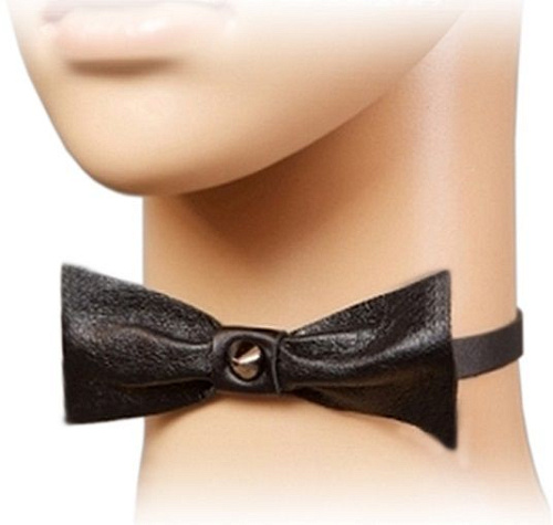 Чёрный кожаный чокер-бабочка на шею Подиум Р2011